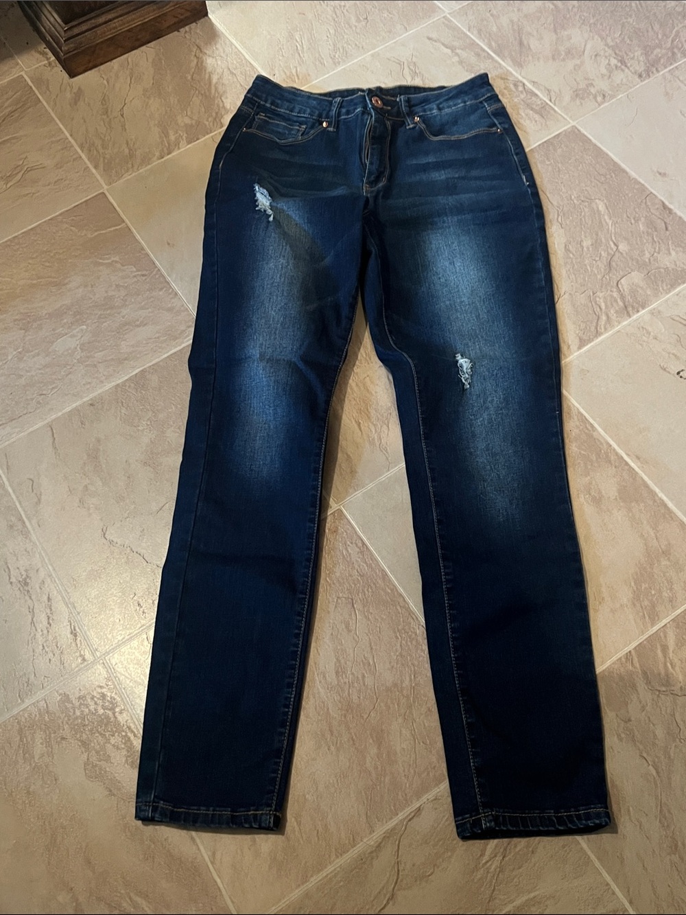 Signature Studio Dark Indigo Straight-Leg Jeans with Light Distressing
